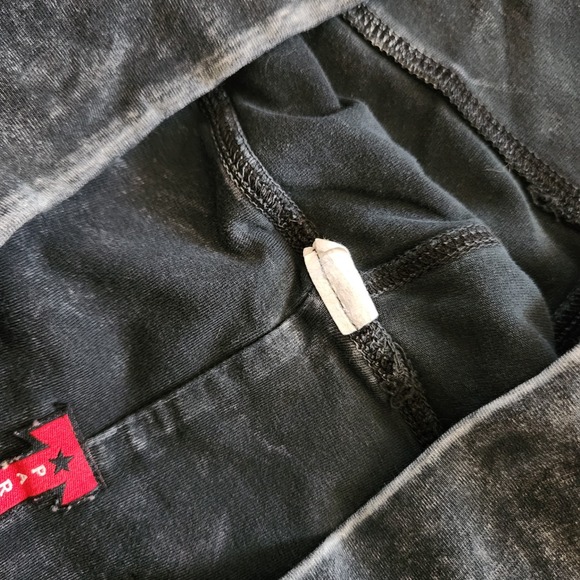 T Party Black Mineral‎ Wash Flare Yoga Pants Fold Over Waist Womens L Cross Back - Picture 8 of 14